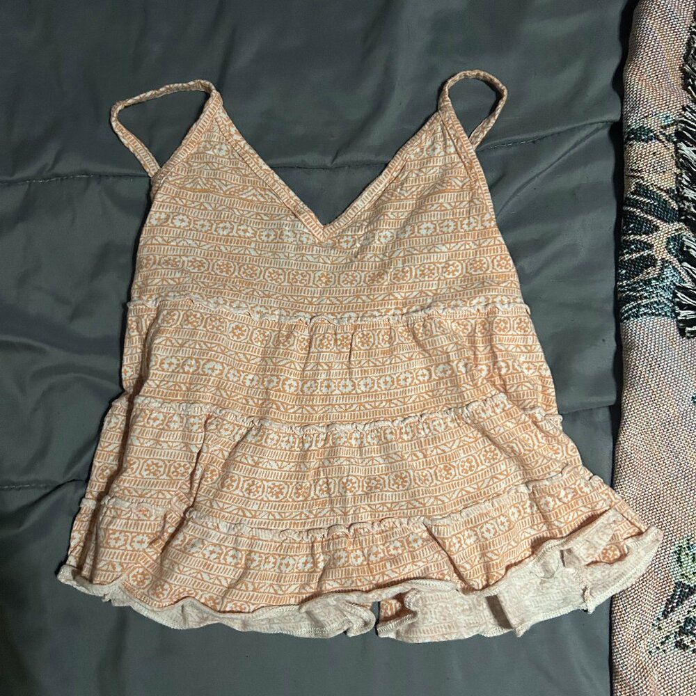 Flowey Peach and White V-Neck Tank Top